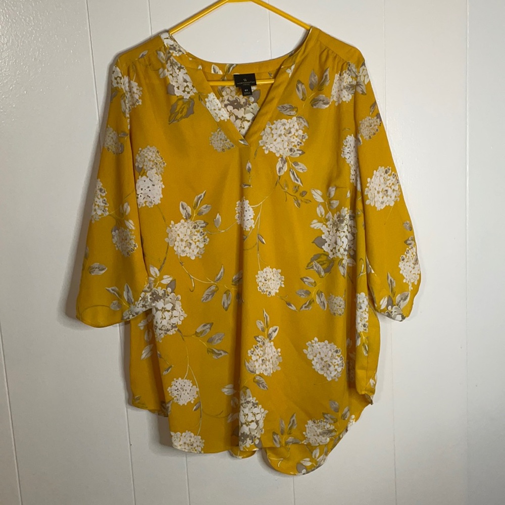 Mustard yellow long sleeve floral top